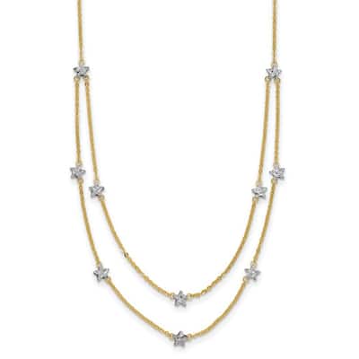 Curata 14k Two Tone Gold 18" Double row Star Bib Necklace (Spring Ring)