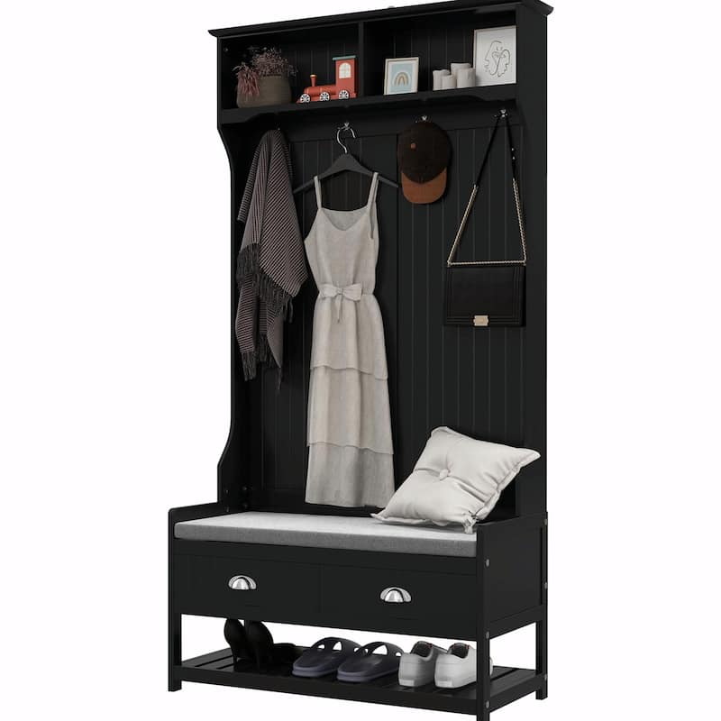 Entryway Bench with Coat Rack & Shoe Storage