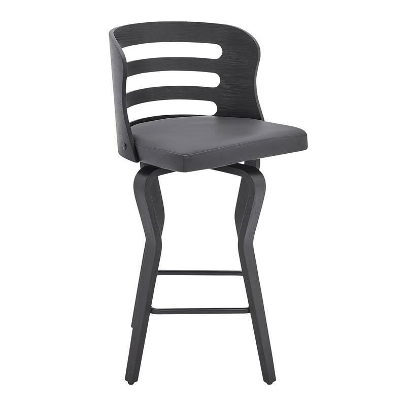 Faux Leather Swivel Bar Stool with Low Back and Footrest - Grey-35 Inches