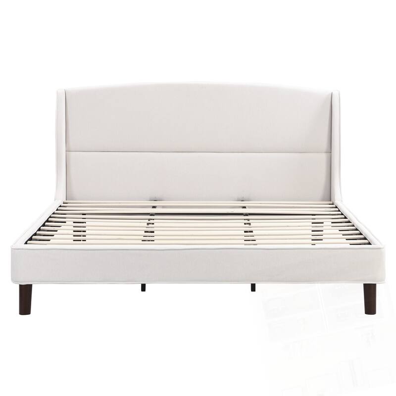King Size Bed Frame Upholstered Platform Bed with Wingback Headboard