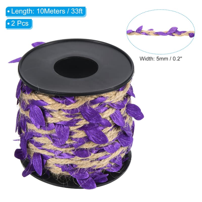 2 Roll 33ft 5mm Burlap Leaf Ribbon Vine Natural Jute Rope Twine - Purple