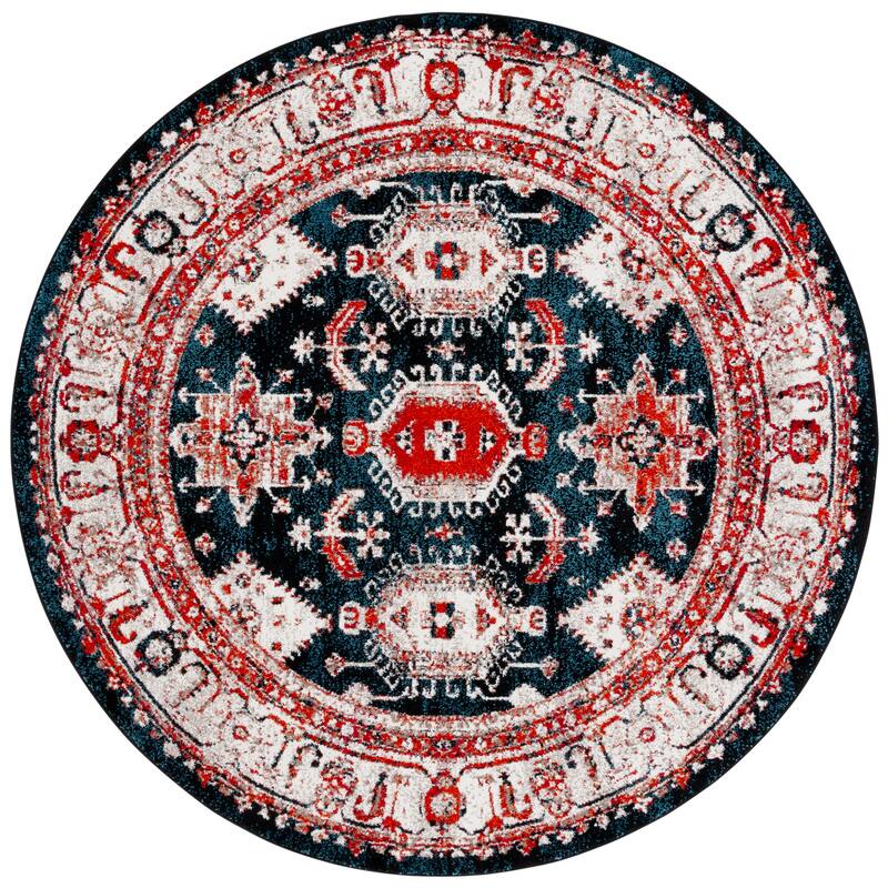 SAFAVIEH Vintage Hamadan Mabelle Rug - 6'7" Round - Ivory/Blue