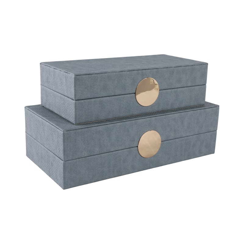 Decorative Rectangle Storage Boxes with Lid (Set of 2) - Blue, 12" - 14" - 14.0"