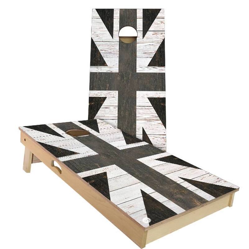 England Flag Rustic Outdoor Cornhole Board Set - Premium 2x4 - Include Case + Hole Lights