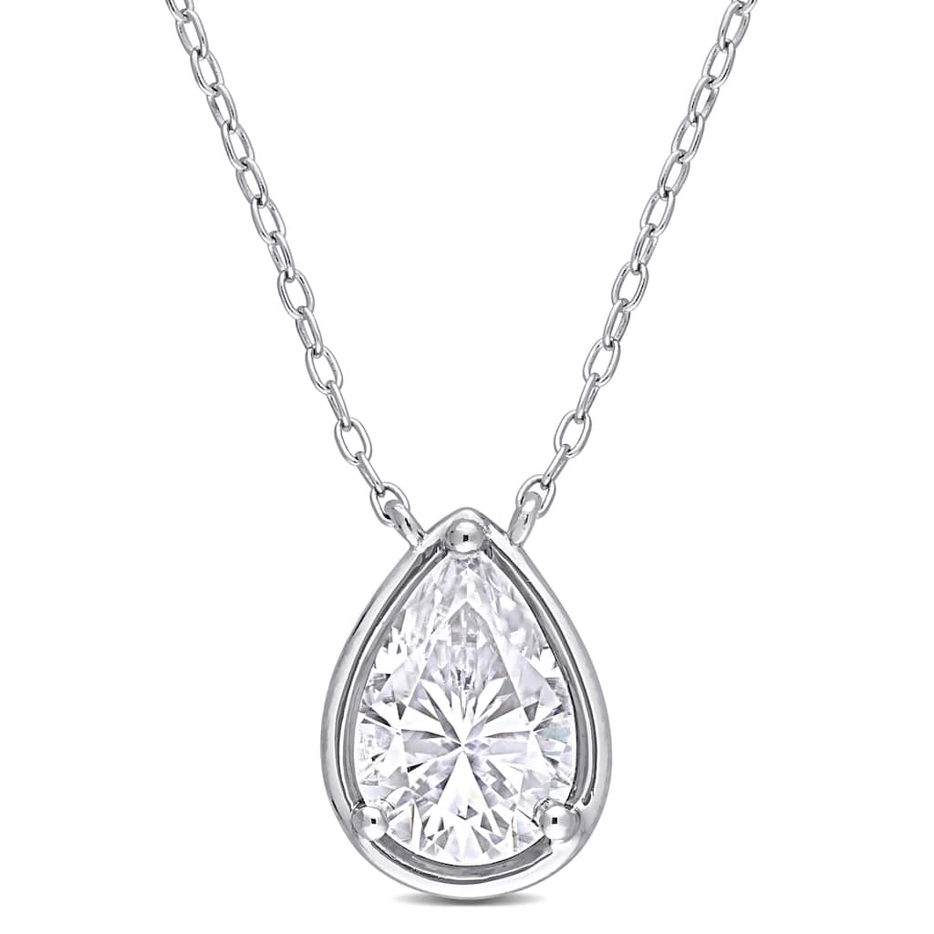 Miadora 2ct DEW Created Moissanite Teardrop Necklace Sterling Silver