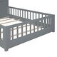 preview thumbnail 10 of 8, Full Size Wood Montessori Floor Bed with Rails, Window & Bedside Drawers, Kids Platform Bed with Shelves & a Set of Sockets,Grey