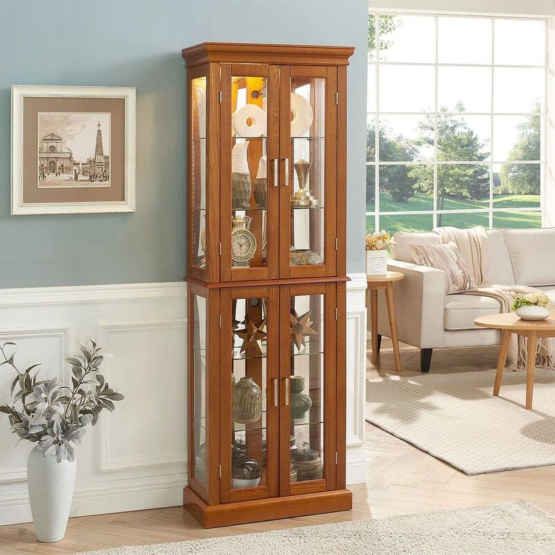 6-Shelf Lighted Antique Display Cabinet