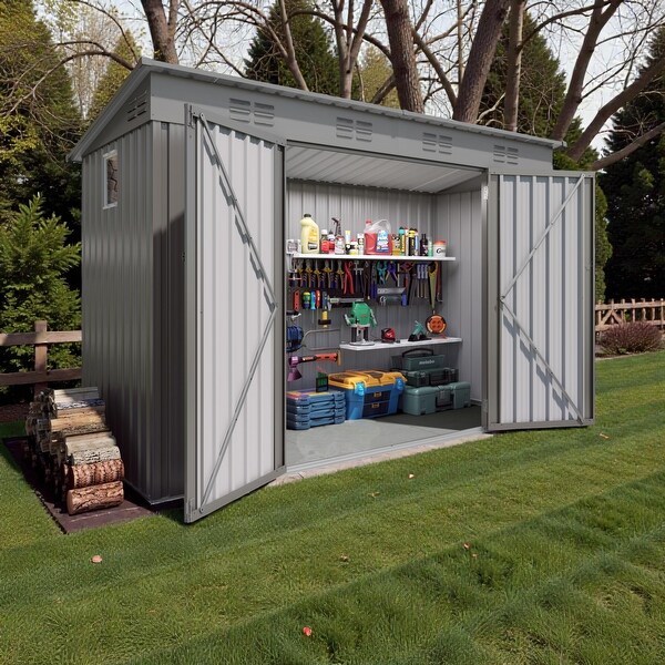 4x9 FT Outdoor Metal Storage Shed with Sloped Roof, 6 Vents and