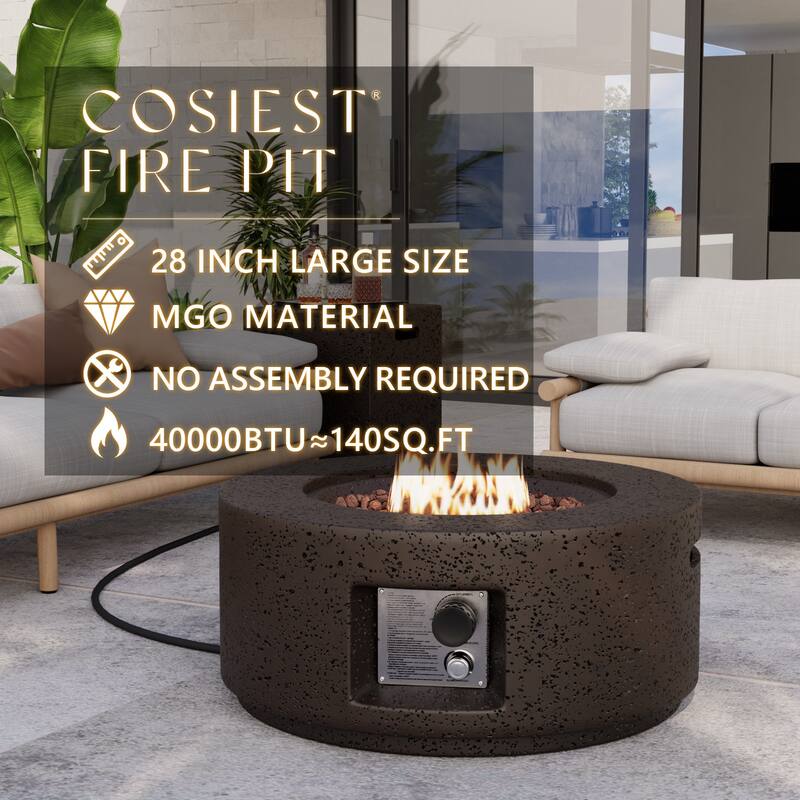 COSIEST 2-Piece Outdoor Round Firepit with Tank Cover Table - 28" W x 28" L x 12" H