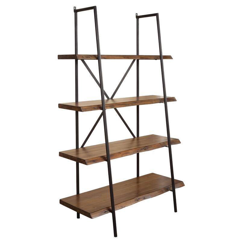 HomeRoots 79" Black And Brown Metal and Solid Wood Four Tier Step Bookcase