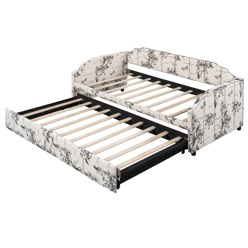 Twin Upholstered Daybed with Pop-Up Trundle, USB Charging Ports, Convertible Sofa Bed