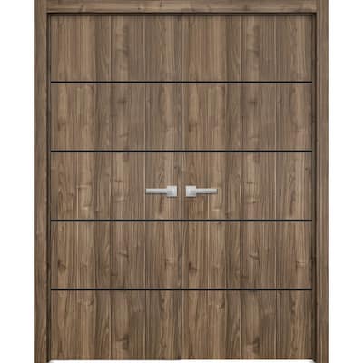 Solid French Double Doors 36 x 80 Planum 0015 Walnut with