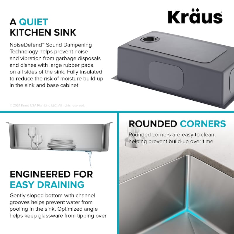KRAUS Fairlane Undermount 18 Gauge Stainless Steel Kitchen Sink