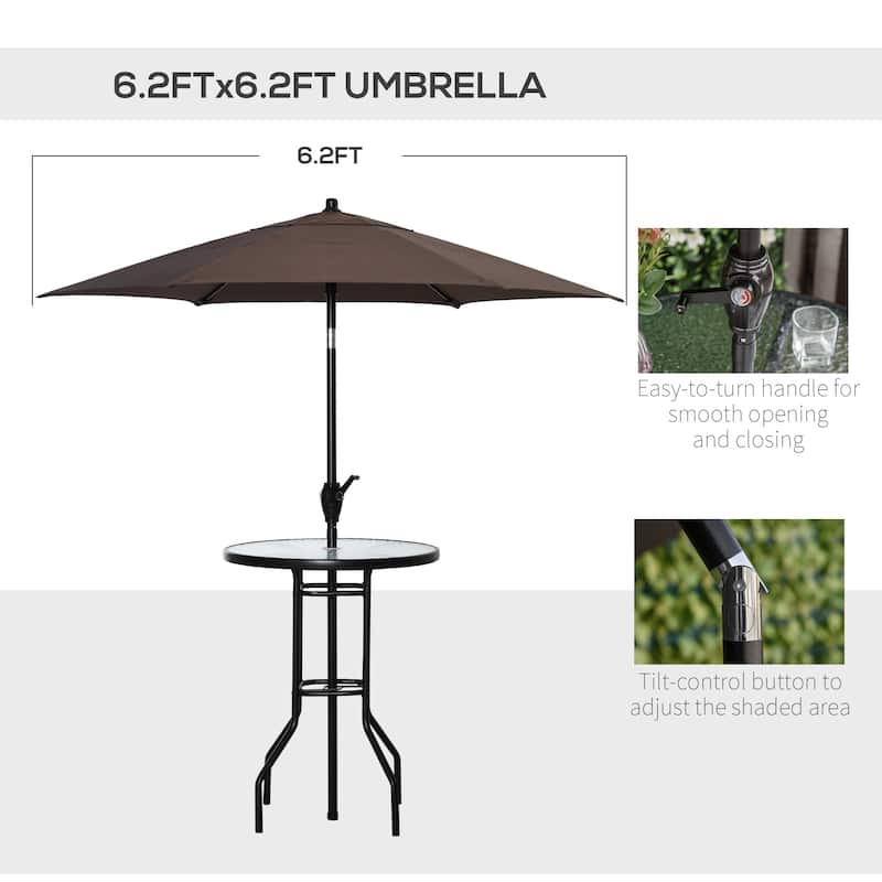 Outsunny 4 Piece Folding Outdoor Patio Pub Dining Table And Chairs Set With 6' Adjustable Tilt Umbrella