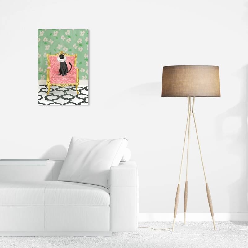 Wynwood Studio Canvas Animals Purring Queen Green and Pastel Green Modern & Contemporary Wall Art Canvas Print - Green, Pink - 24 x 16