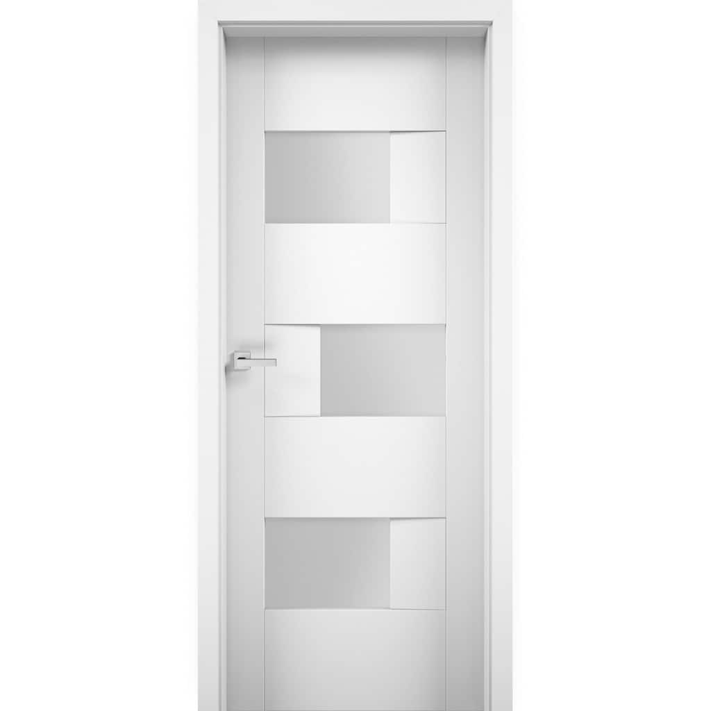 Solid French Door Opaque Glass / Sete 6933 White Silk / Single Regular Panel Frame Handle / Bathroom Bedroom Modern Doors