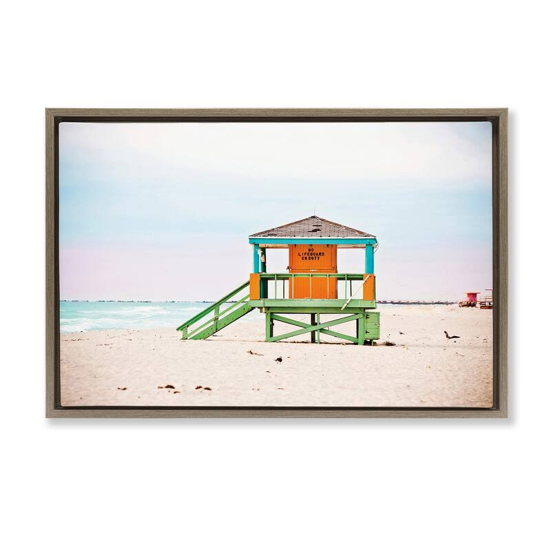 Stupell No Lifeguard On Duty Framed Floater Canvas Wall Art Design By Seven Trees Design - 31 x 21 - Brown
