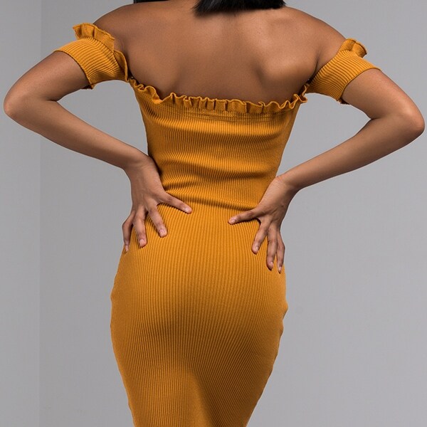rib knit off shoulder bodycon dress