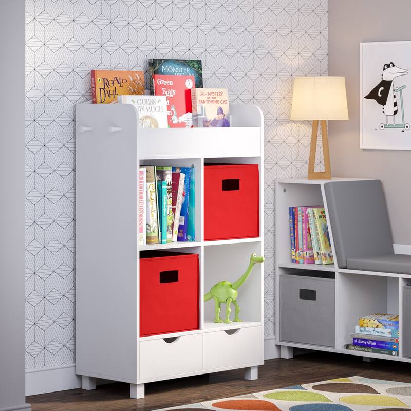 RiverRidge Kids Book Nook Cubby Toy Storage Cabinet with Bookshelf, Drawers, and Hooks