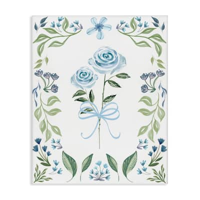 Stupell Blue Roses & Floral Border Canvas Wall Art Design By Kristen Brockmon