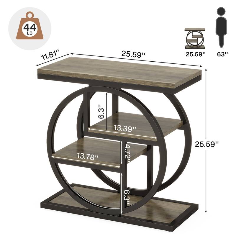 Industrial 4-tier Wood Narrow Side End Table with Storage Shelves