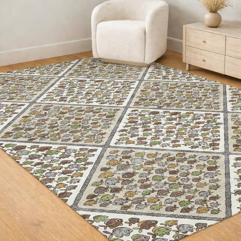 Machine Washable Indoor/ Outdoor Diamond Fish Chantille Rug