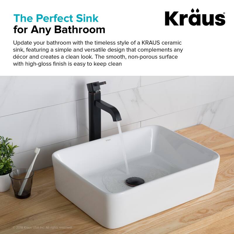 Kraus Elavo 19 inch Rectangle Porcelain Ceramic Vessel Bathroom Sink