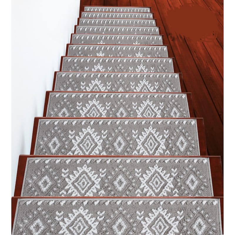 SussexHome Traditional PP Stair Treads (9 x 28 in.) - 7-PACK - Gray
