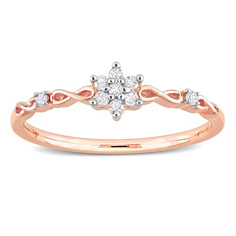 Miadora 1/10ct TDW Diamond Floral Promise Ring in Rose Plated Sterling Silver