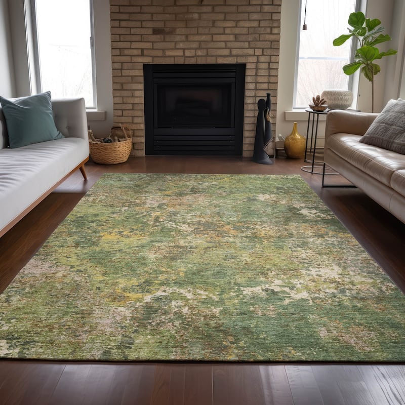 Machine Washable Indoor/Outdoor Abstract Watercolor Chantille Rug