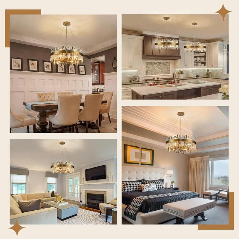 23.6 in. Brass Modern Crystal Chandelier 2-Tier Gold Luxury Crystal Pendant Light for Dining Living Room Bedroom