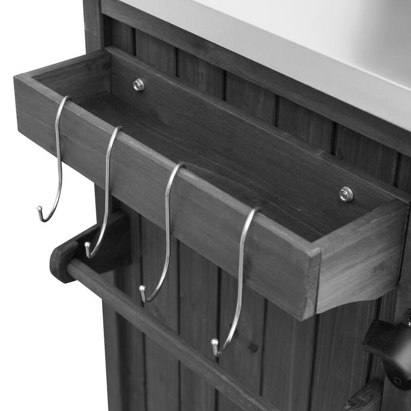 78.3" Outdoor Kitchen Island with Extendable Table, Trash Can Storage and Stainless Steel Top for BBQ Cooking