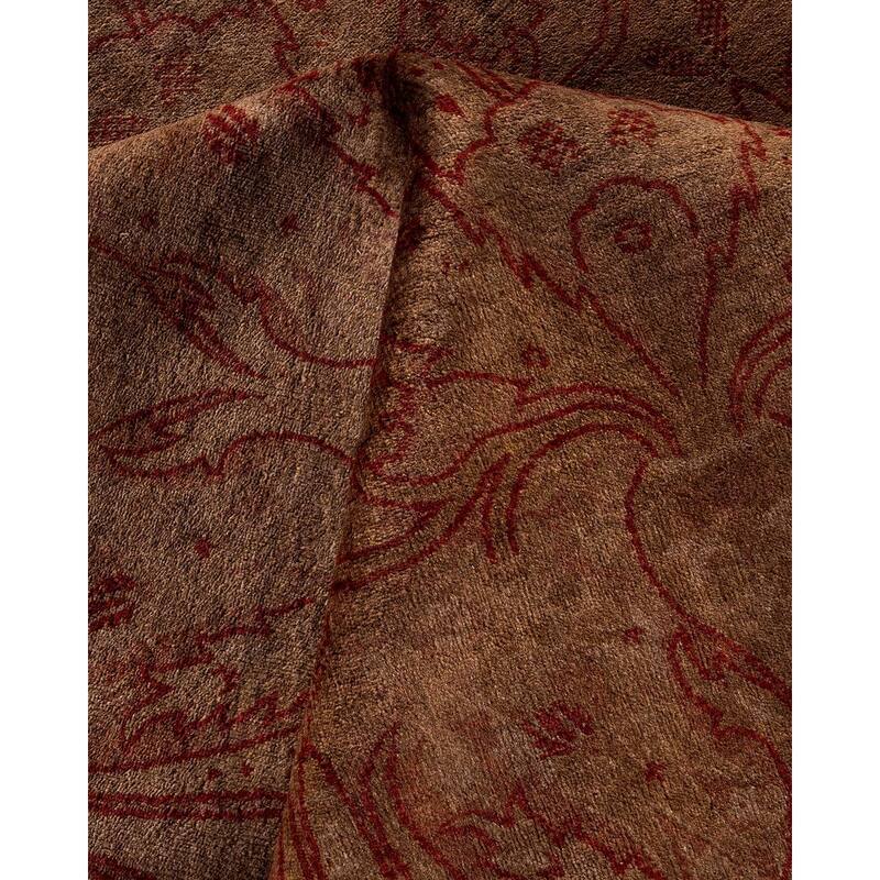 Overton Hand Knotted Wool Vintage Inspired Modern Contemporary Overdyed Brown Area Rug - 9' 5" x 11' 8"