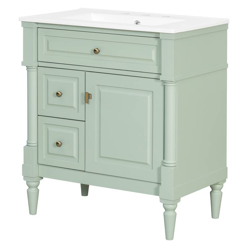 Roomfitters 30" Bathroom Vanity with Sink, Solid Wood Frame, Flip Drawer, 2 Drawers & Door Rack