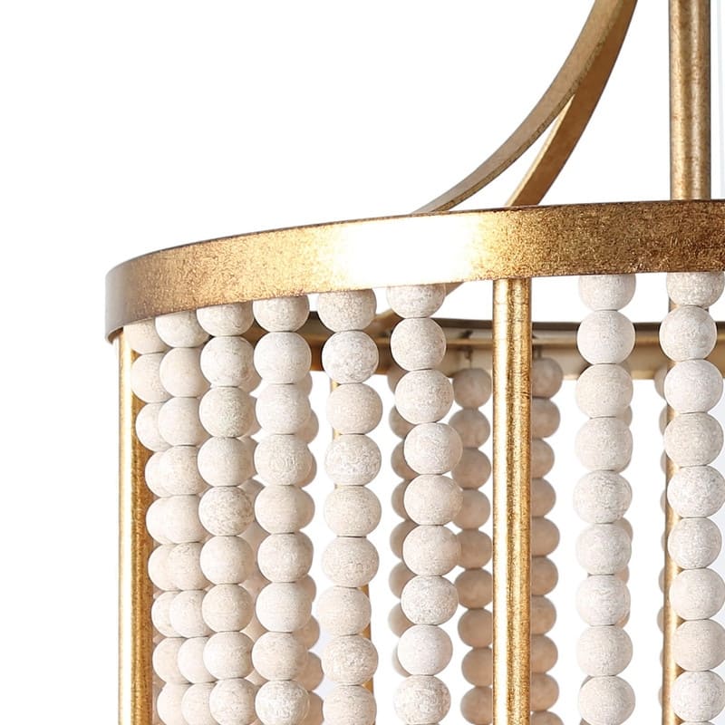 Mid-century Modern Chandelier Drum Pendant Light with Distressed White Wood Beads Bedroom Entryway Dining room - D 12.5"x H 23"