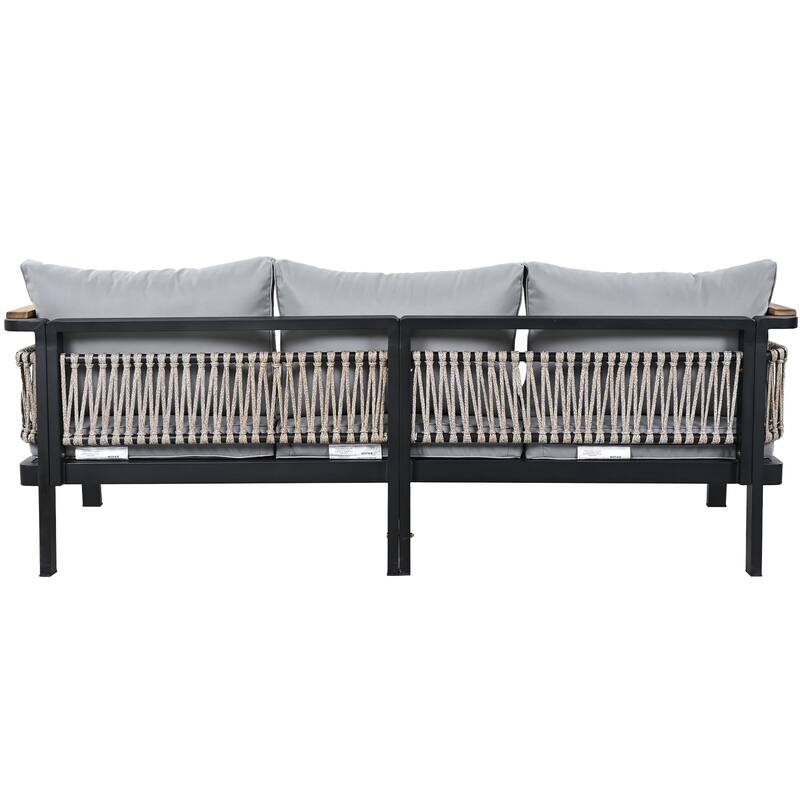 4-Piece Outdoor Cnversation Sectional Sofa Set with Water-Resistant Cushions and Coffee Table