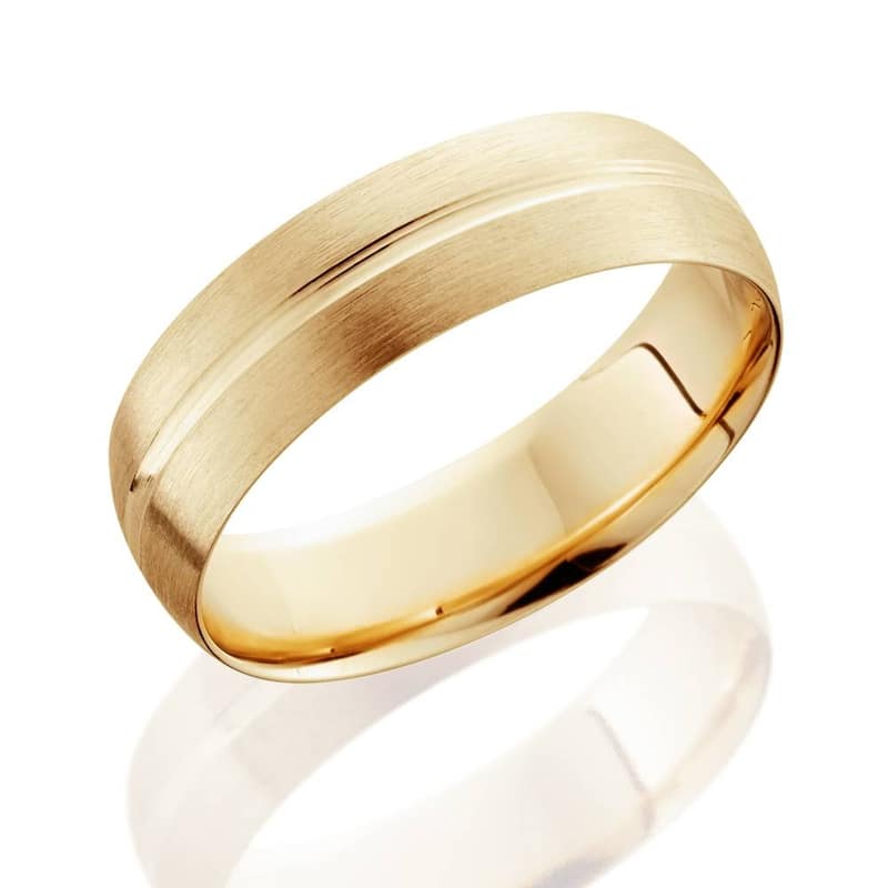 6mm Low Dome Yellow Gold Single Groove Brush Finish Wedding Band