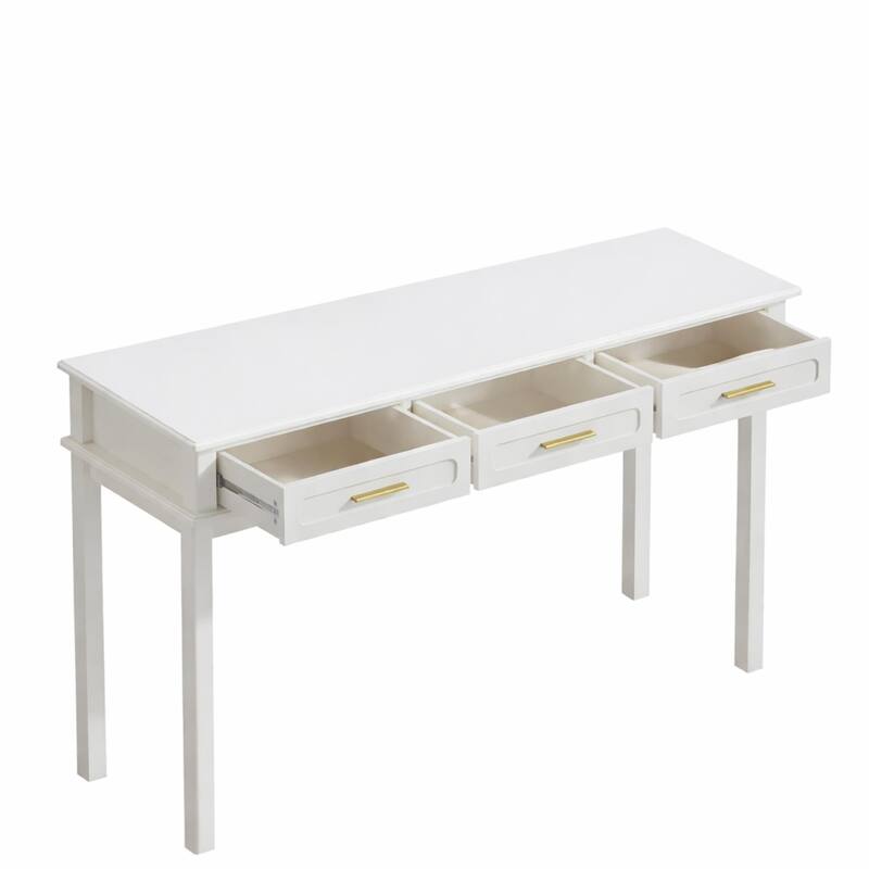 Cream White Vanity Desk with 3 Drawers, Modern Makeup Table or Writing Desk, Multipurpose Dressing Table, No Mirror Included