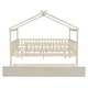 preview thumbnail 29 of 34, Full Size Wooden House Bed with Twin Size Trundle, Roof and Fence
