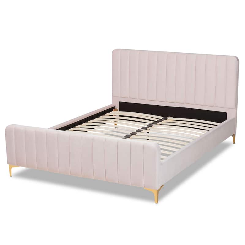 Nami Modern Light Pink Velvet and Gold Platform Bed