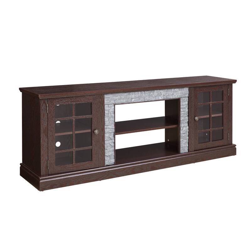 GDFStudio Alice Wood 70" TV Stand with Faux Stone Surround and 2 Door Storage