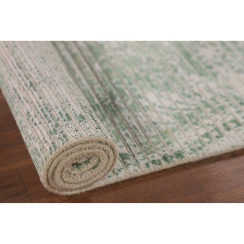 Striped Green Modern Abstract Accent Rug Handmade Wool Carpet - 2'8"x 4'9"