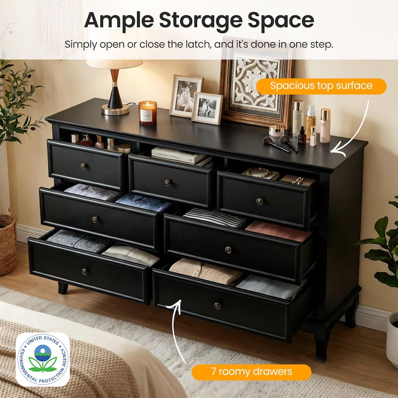 7 Drawer Dresser with Solid Wood Legs