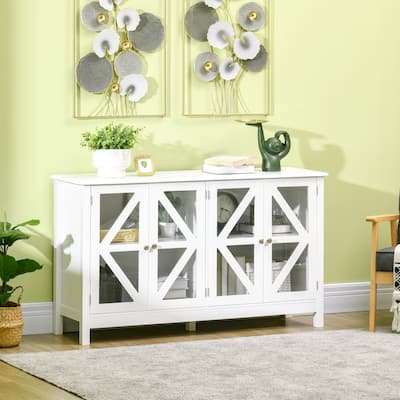 Sideboard Cabinet with Tempered Glass Doors & Adjustable Storage Shelves, White