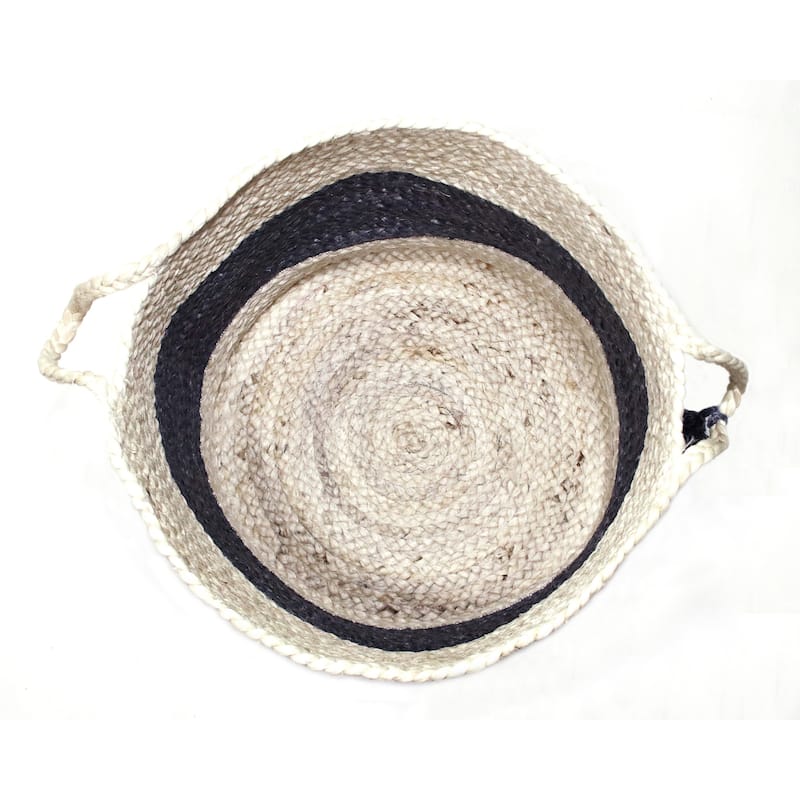 Sevita Bold Striped Off-White Jute Decorative Storage Basket with Handles