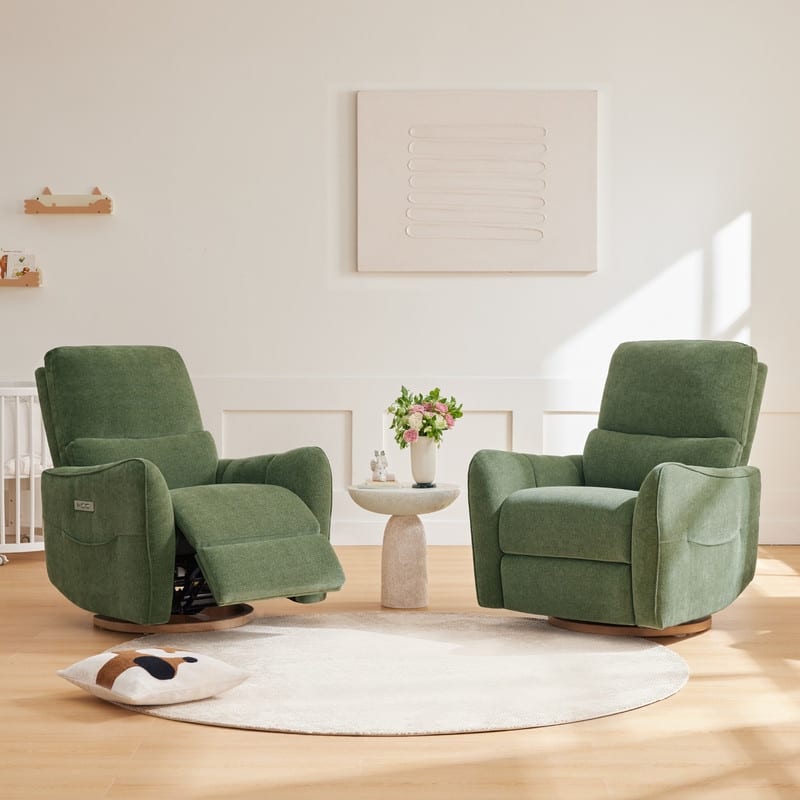 Spruce & Spring Power Swivel Recliner Chair Nursery Glider with Lumber Pillow