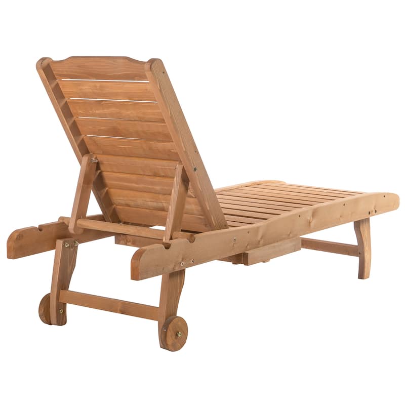 Outdoor Chaise Lounge Pool Chair,Built-In Table,Reclining Backrest for Sun tanning/Sunbathing, Rolling Wheels, Red Wood Look