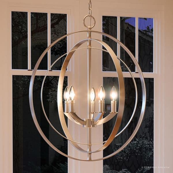 slide 2 of 7, Luxury Industrial Chic Chandelier, 24.375"H x 22"W, with Modern Farmhouse Style, Brushed Nickel Finish by Urban Ambiance