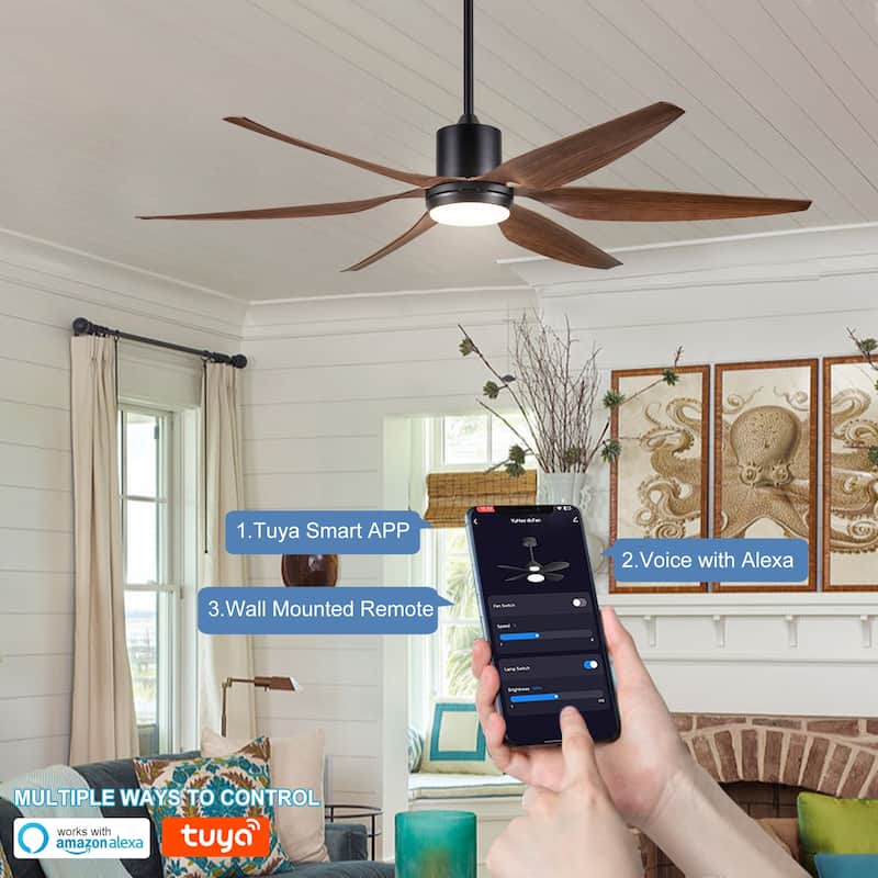 52"/66"/72"/76 Inch Modern Ceiling Fan with Dimmable LED Light ,Remote&APP Control,8 Blades for Large Living Room,Porch