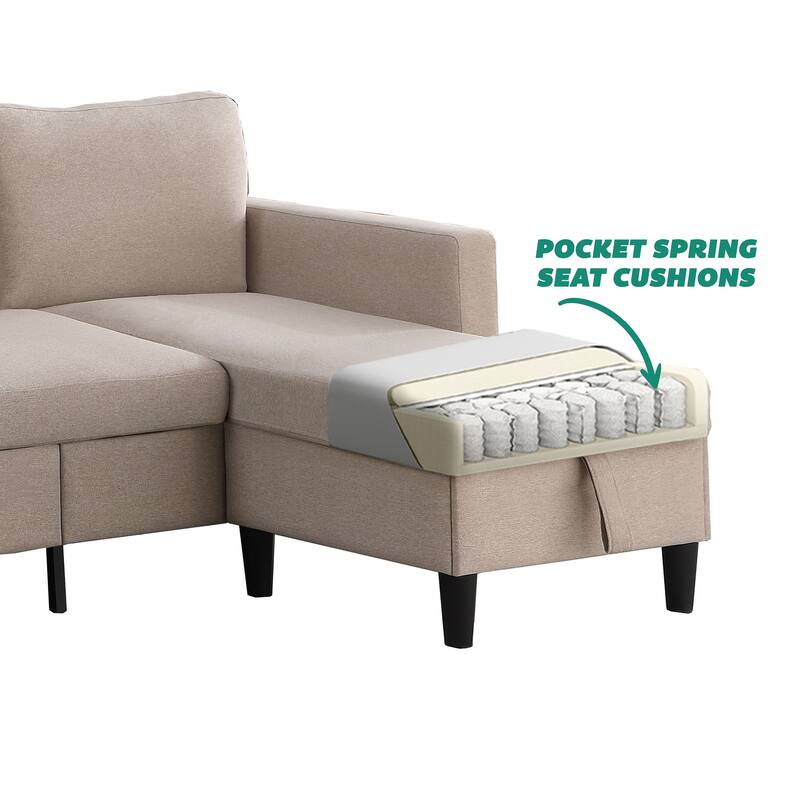 Marcus 77" Mid Century Reversible Sectional with Storage Ottoman